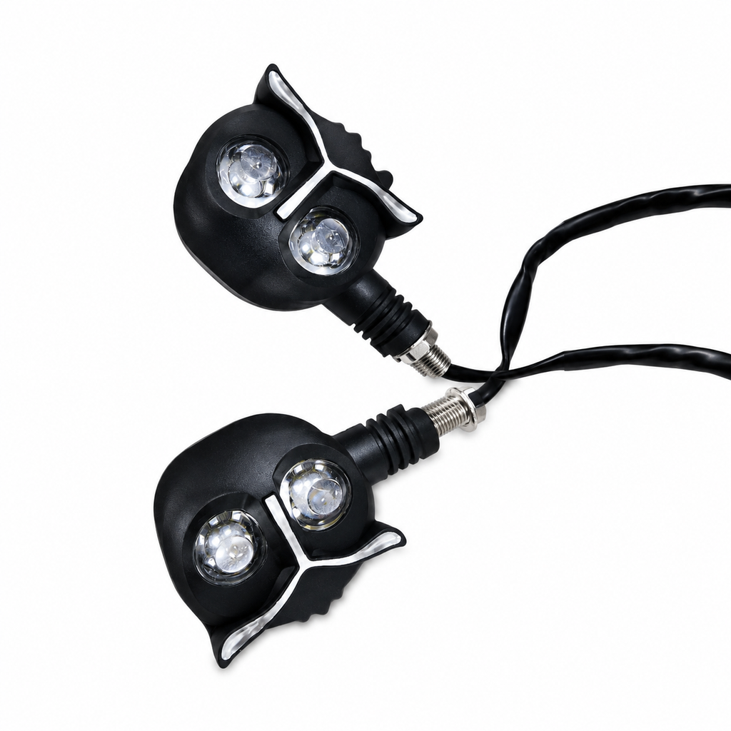 Owl-shaped LED motorcycle turn signal indicators – set of 2, matte black