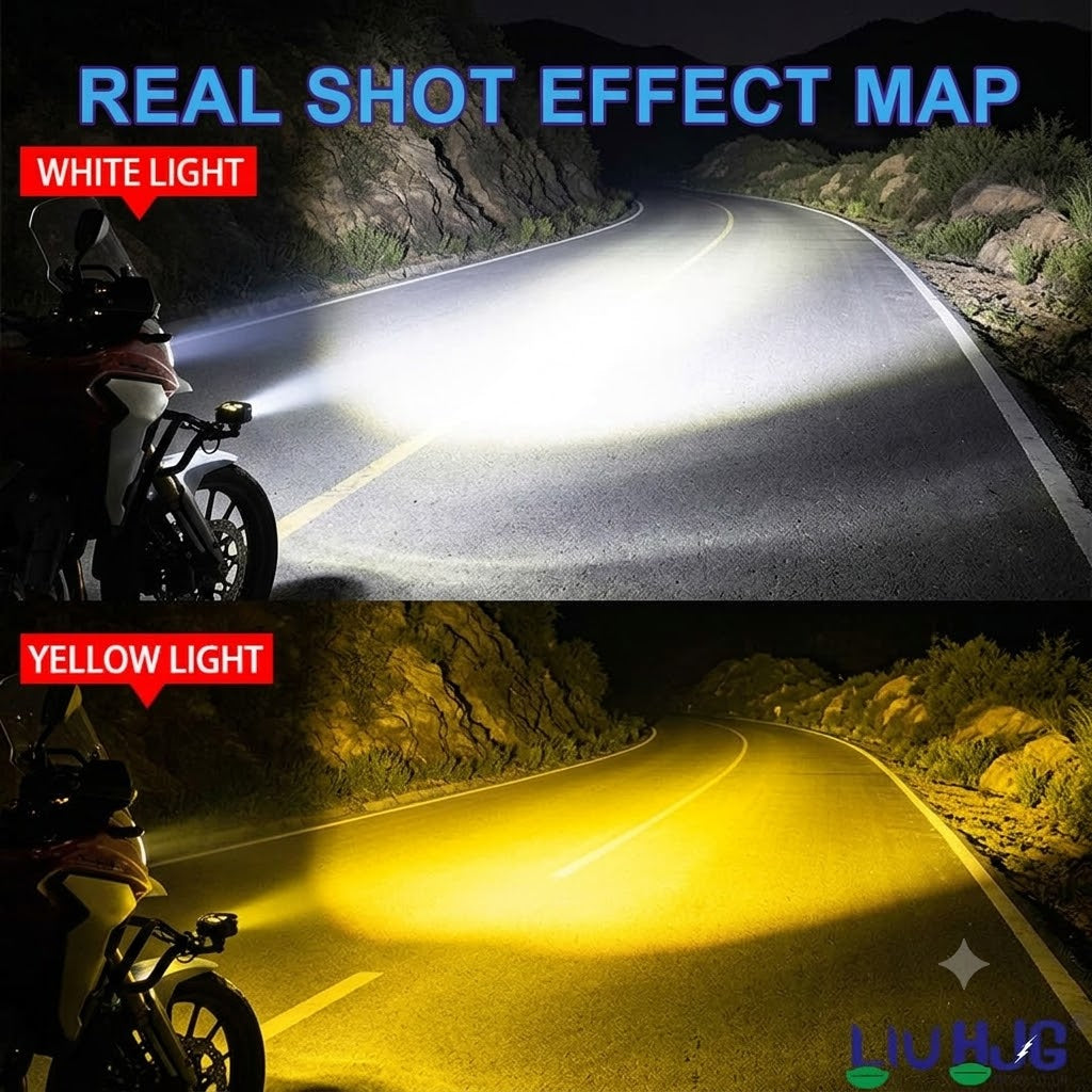 LIU HJG 4 LED Fog Light | 120W Dual Color Yellow/White | Waterproof Dustproof Driving Lamp | 12V DC | Universal Fit for Cars & Motorbikes | Pack of 2