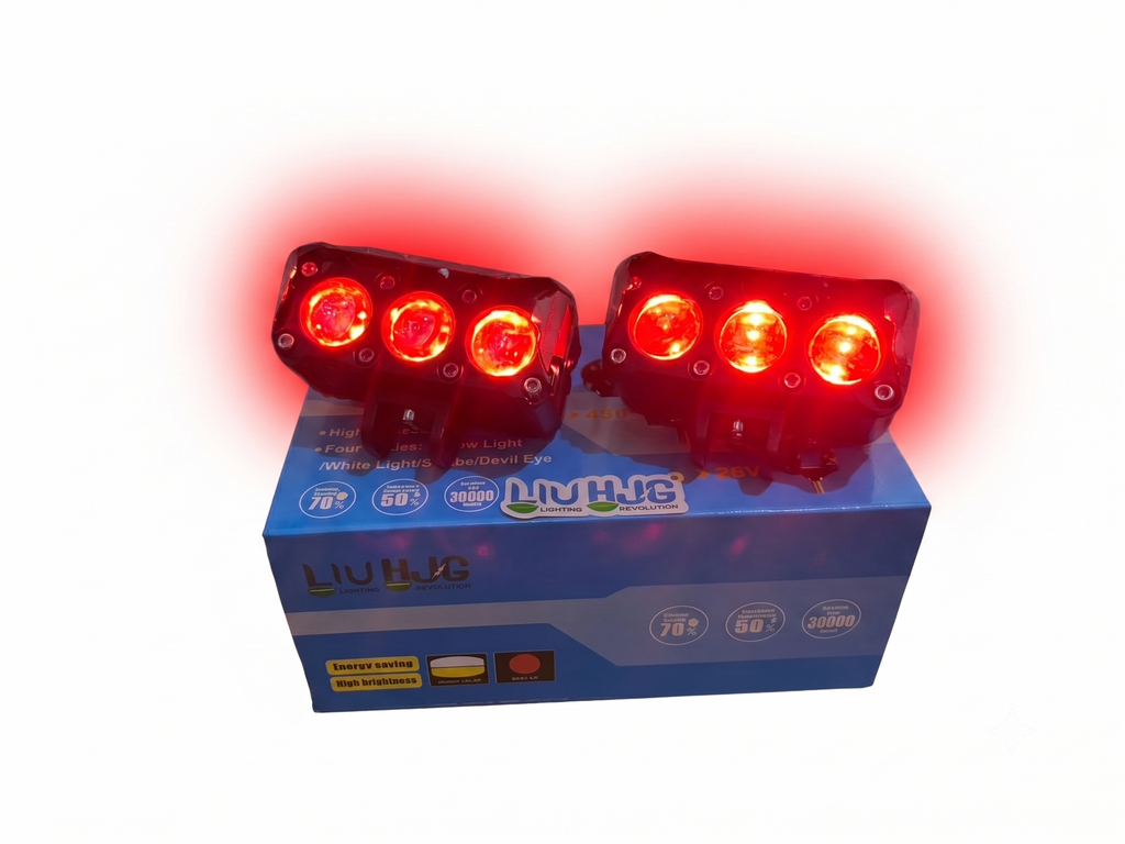 LIUHJG 45W LED Auxiliary Fog Light Set – Devil Eye (White / Yellow / Red / Flashing)