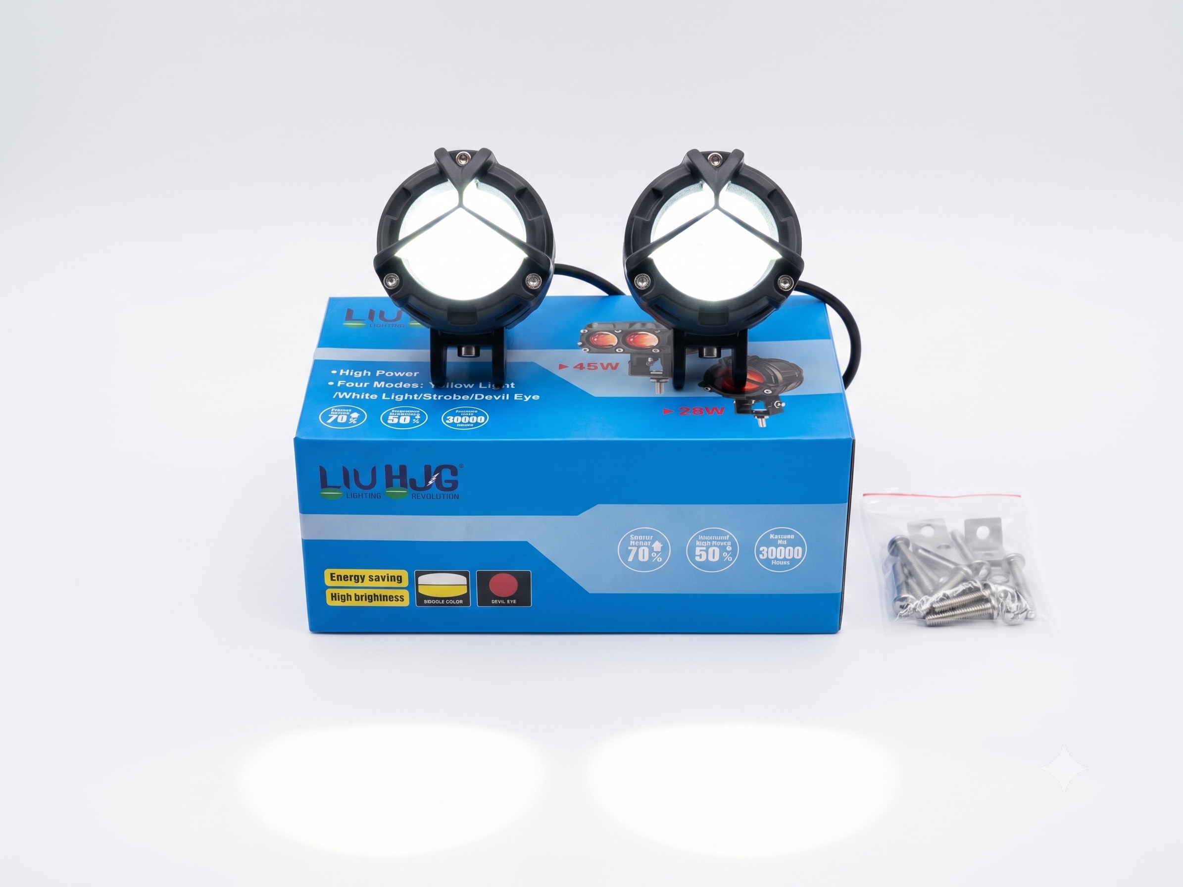 LIUHJG 80W LED Auxiliary Fog Lights for Motorcycle – White, Yellow & Devil Eye