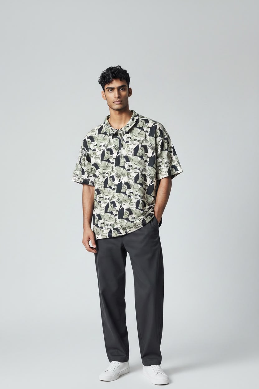 Men's Premium Abstract Print Zip T-shirt