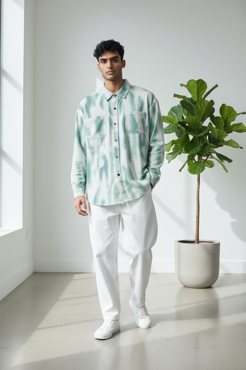 Relaxed fit acid wash shirt in mint green