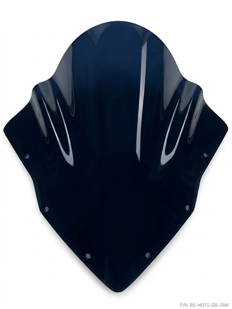 Double bubble smoked motorcycle windscreen front view