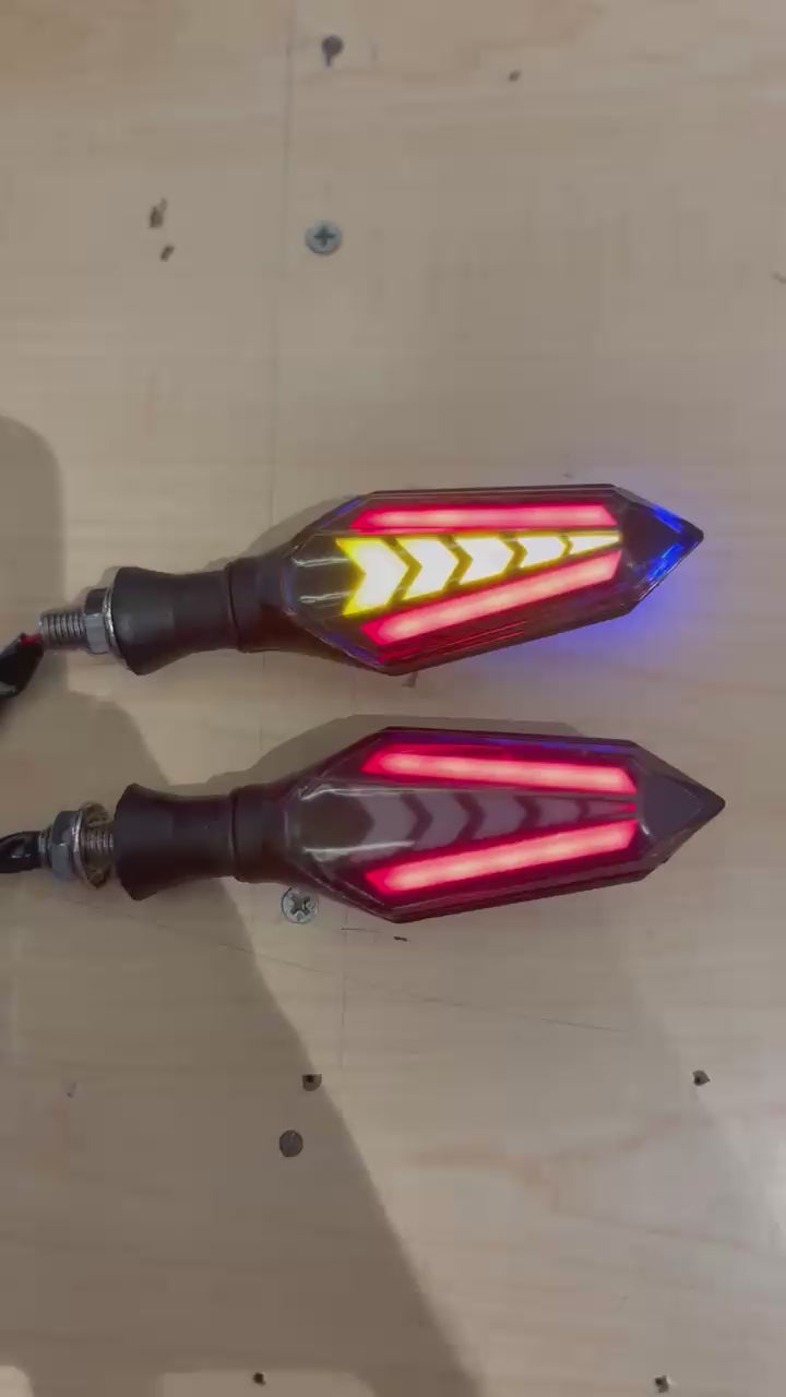 Sequential Flowing LED Turn Signals for Motorcycles – Set of 2 (Running Yellow + RED)